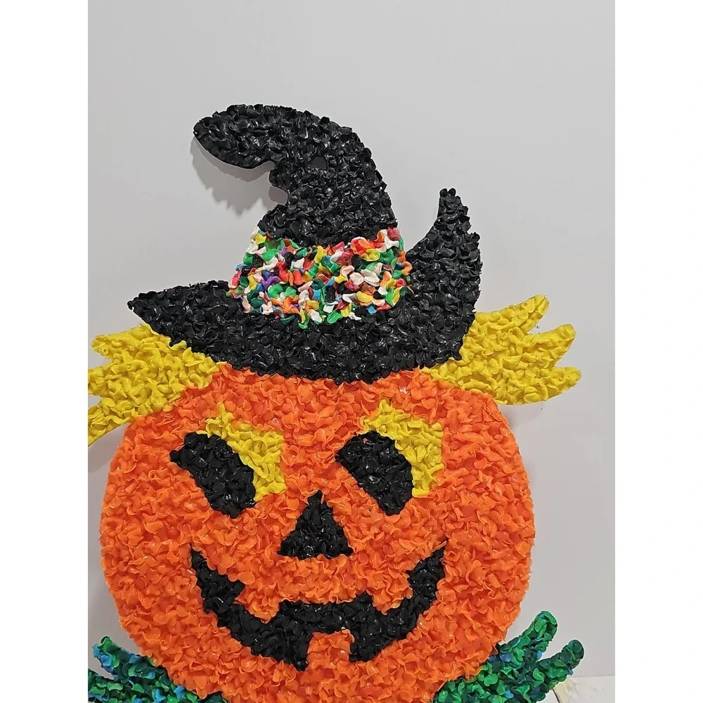 Jack-o-lantern Melted Plastic Popcorn Vtg Halloween Decoration 17